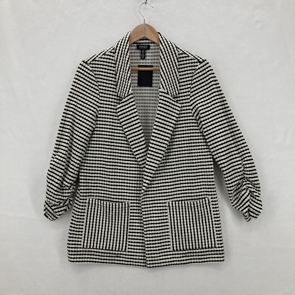 Jones New York Blazer Womens Small Black White Mini Cable Stripe Open Front NWT - Picture 1 of 13